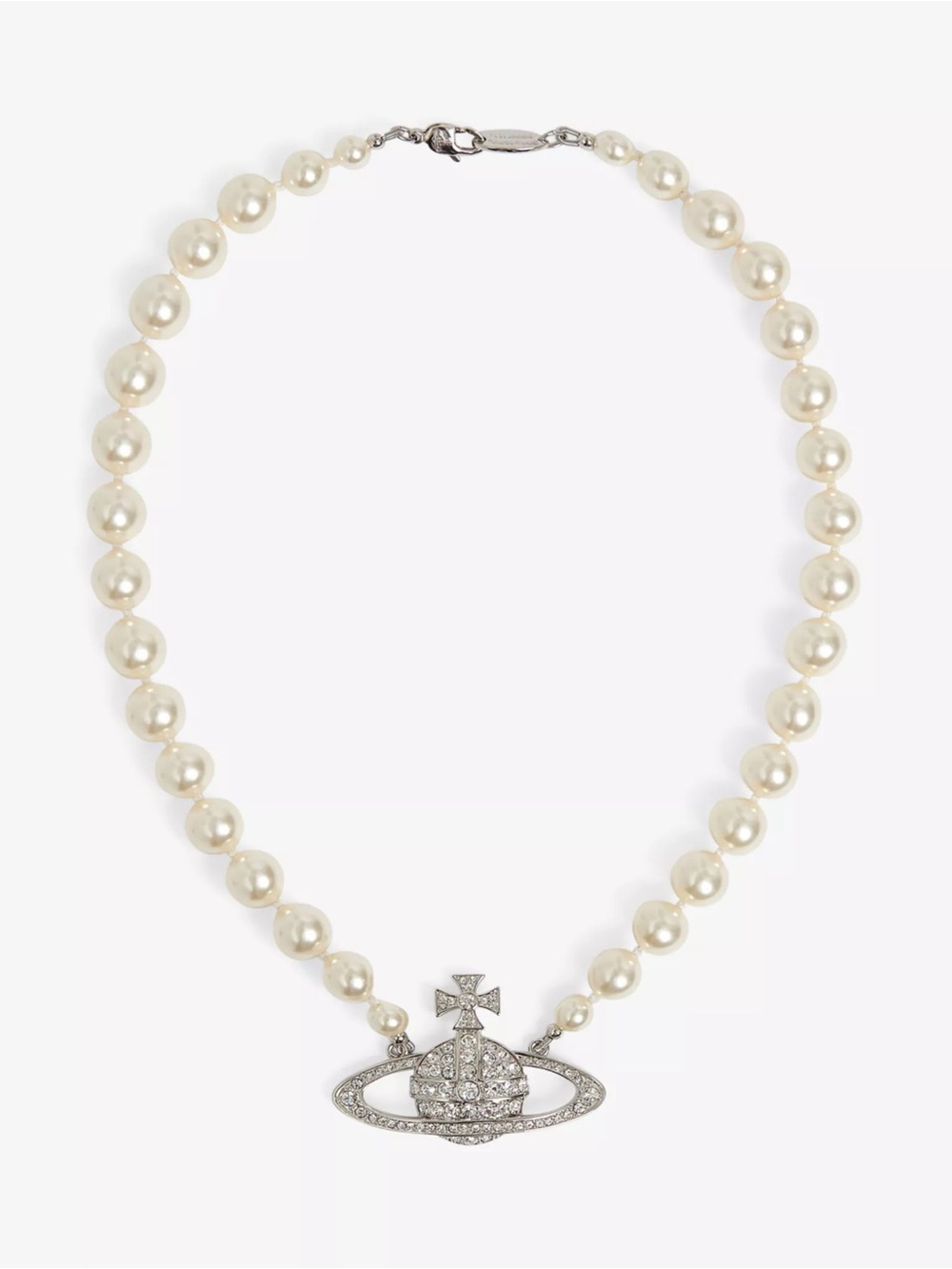 NIB VIVIENNE WESTWOOD Bas Relief silver pearl and Swarovski crystal necklace
